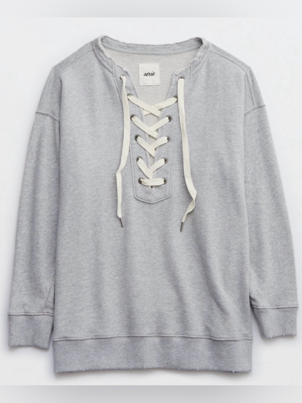 aerie Light Gray Lace-Up Sweatshirt